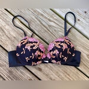 Black/Pink/Purple/Gold Embroidered 34A Lily Of France Demi Bra